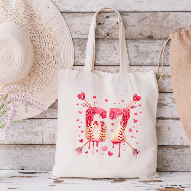 6 7 Melting Number Arrow Baseball Drip Valentine's Day Canvas Tote Bag 6 7 Melting Number Arrow Baseball Drip Valentine's Day Canvas Tote Bag