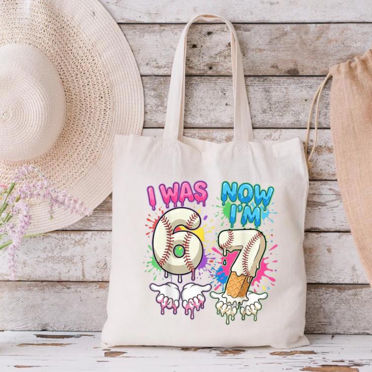 I Was 6 Now I'm 7 Baseball Drip 67 Birthday Boy 7th Birthday Canvas Tote Bag