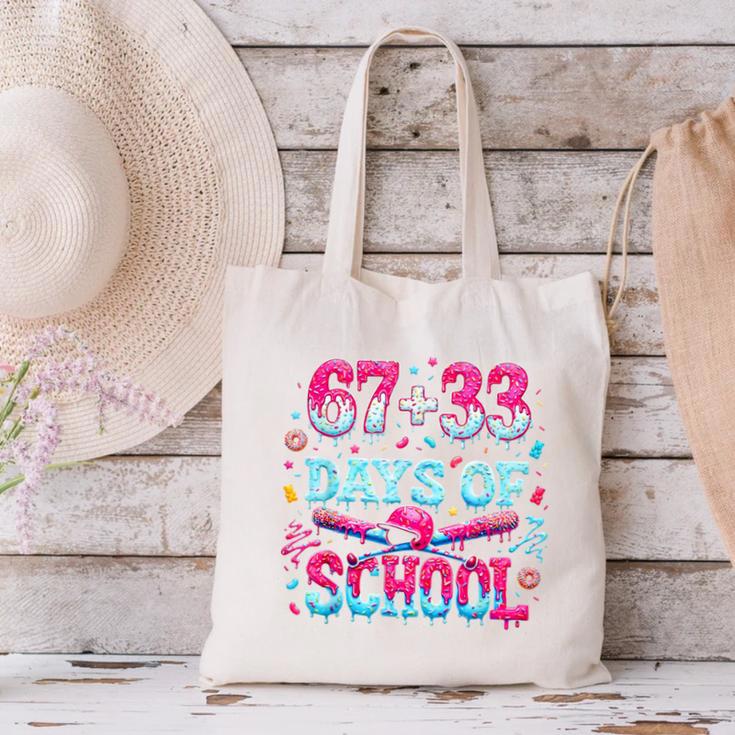 67 33 Days Of School Baseball Drip 100th Day Of School Boys Canvas Tote Bag