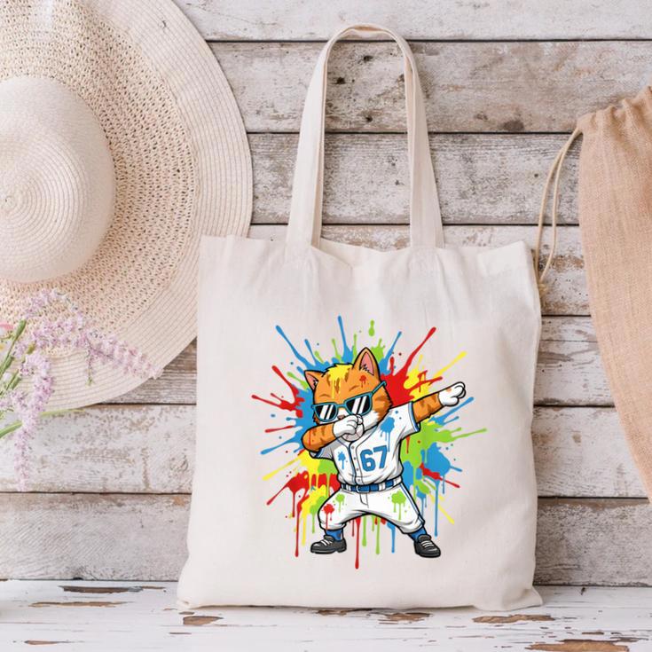 67 Baseball Dabbing Cat 6 7 Dripping Ice Cream Meme Canvas Tote Bag