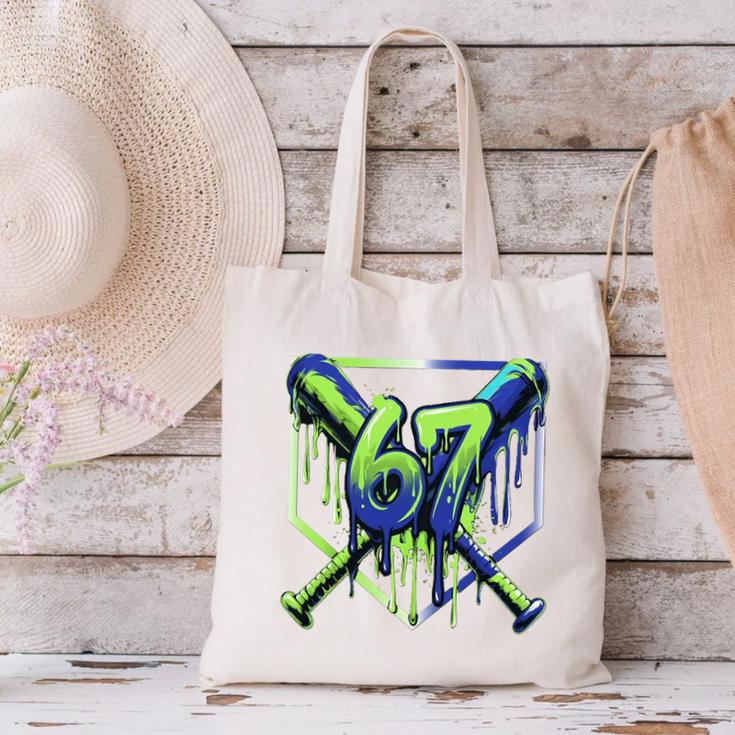 67 Baseball Drip Effect Urban Tee Style 6-7 Meme Graphic Premium Tri-Blend Canvas Tote Bag