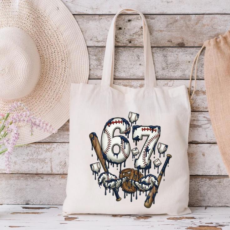 67 Baseball Six Seven Baseball 6 7 Kids Boys Girls Premium Tri-Blend Canvas Tote Bag