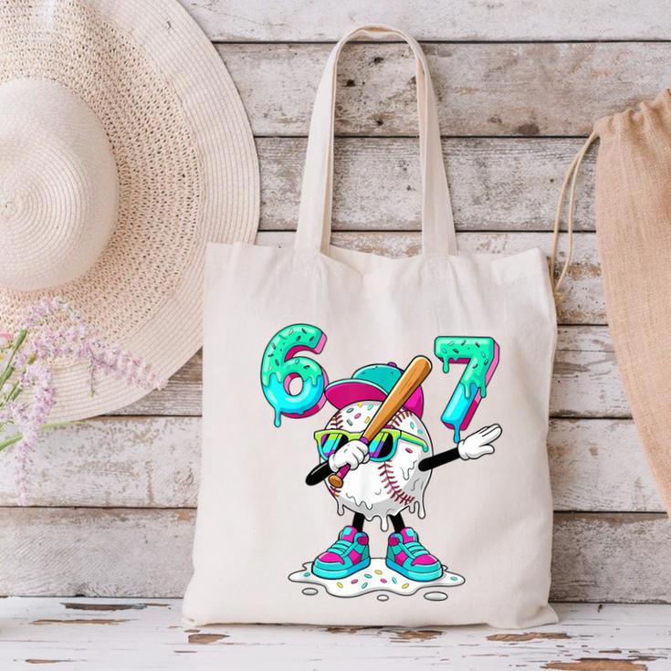 67 Meme Six Seven 6 7 Meme Dab Baseball Ice Cream Drip Canvas Tote Bag