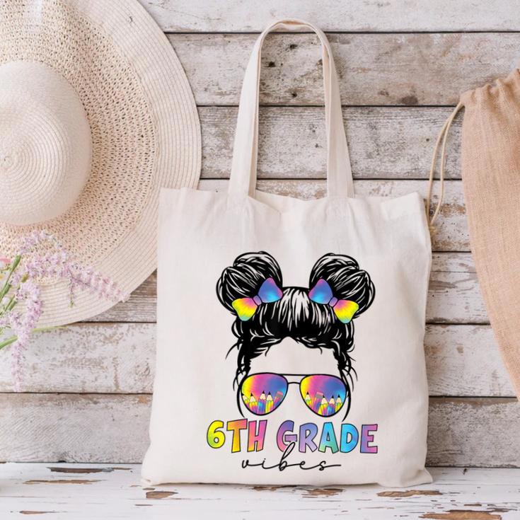 6th Grade Vibes Messy Hair Bun Girl Back To School First Day Canvas Tote Bag