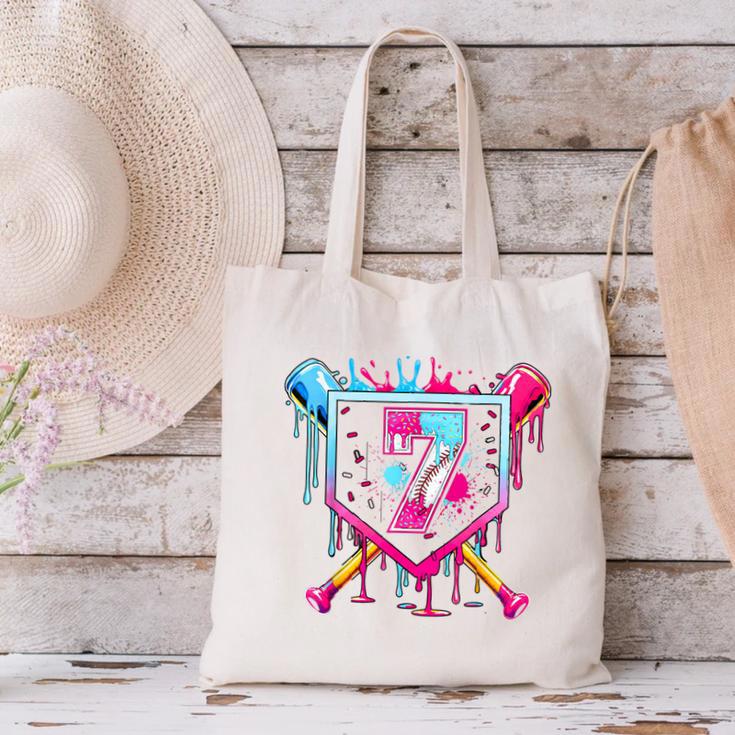 7th Birthday Boys Baseball Ice Cream Drip Boys Baseball Canvas Tote Bag