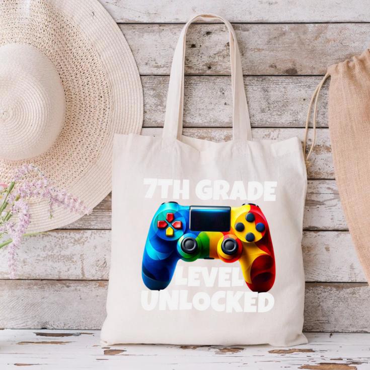 7th Grade Level Unlocked Back To School Gamer Boys Girls Canvas Tote Bag