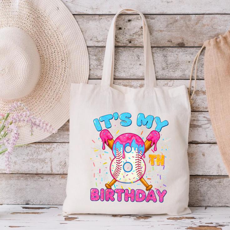 8th Birthday Baseball 8 Year Old Ice Cream Drip Boy Baseball Canvas Tote Bag