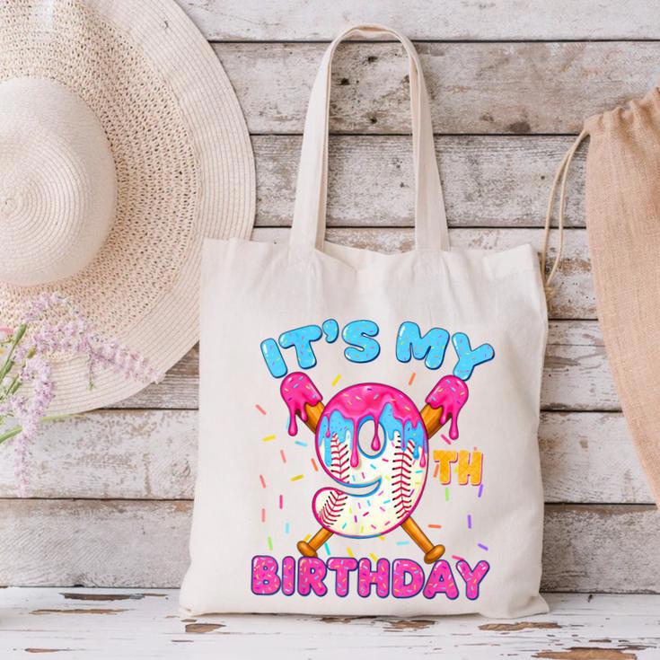9th Birthday Baseball 9 Year Old Ice Cream Drip Boy Baseball Canvas Tote Bag