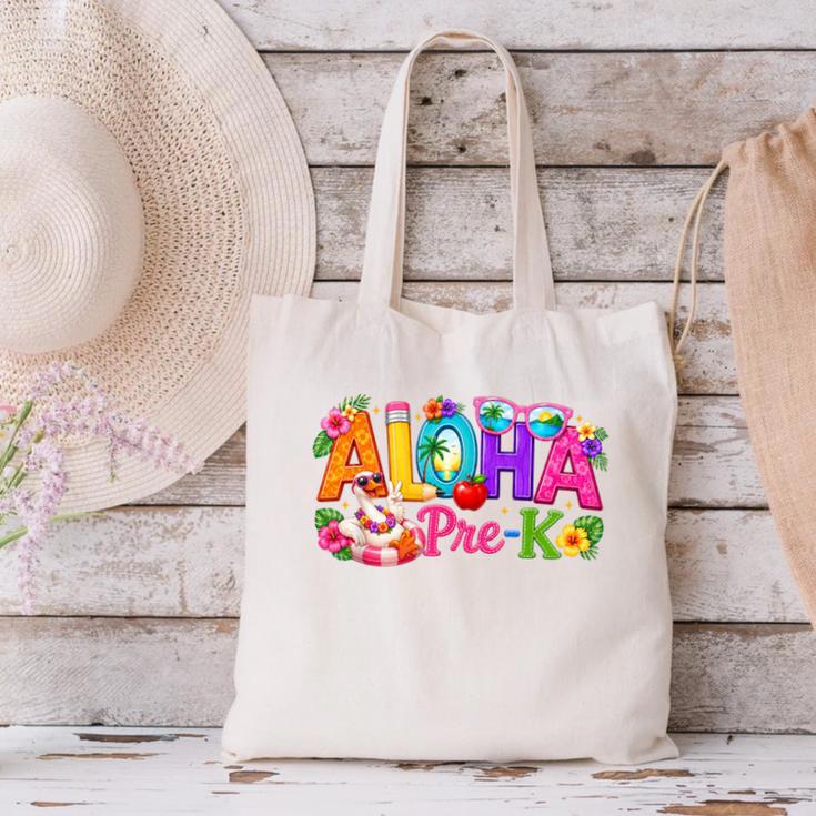 Aloha Pre-K Tropical Floral Beach Silly Goose Back To School Canvas Tote Bag