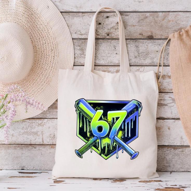 Awesome 67 Baseball Drip Effect Baseball 6-7 Meme Graphic Premium Tri-Blend Canvas Tote Bag