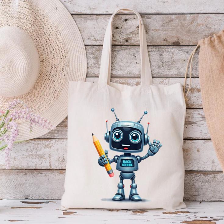 Back To School 2025 Robot Pencil For Kids Canvas Tote Bag Back To School 2025 Robot Pencil For Kids Canvas Tote Bag