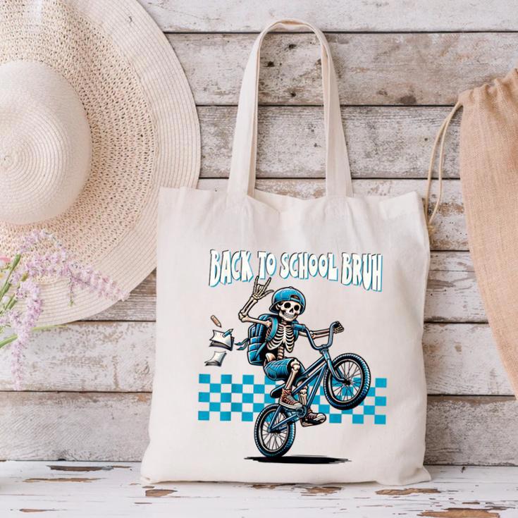 Back To School Bruh Boy Skeleton Riding On a BMX Bike Canvas Tote Bag Back To School Bruh Boy Skeleton Riding On a BMX Bike Canvas Tote Bag