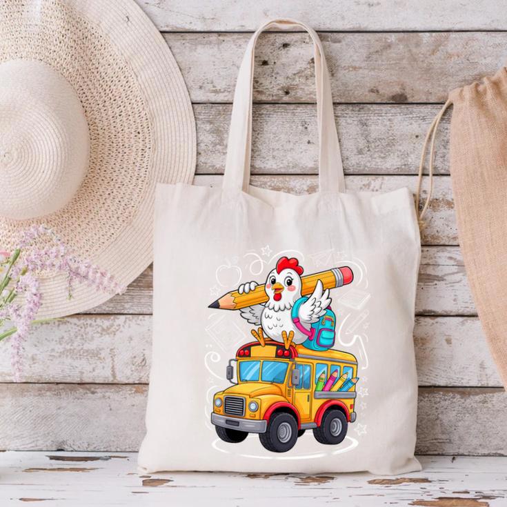 Back To School Chicken School Bus 100 Days Of School Canvas Tote Bag