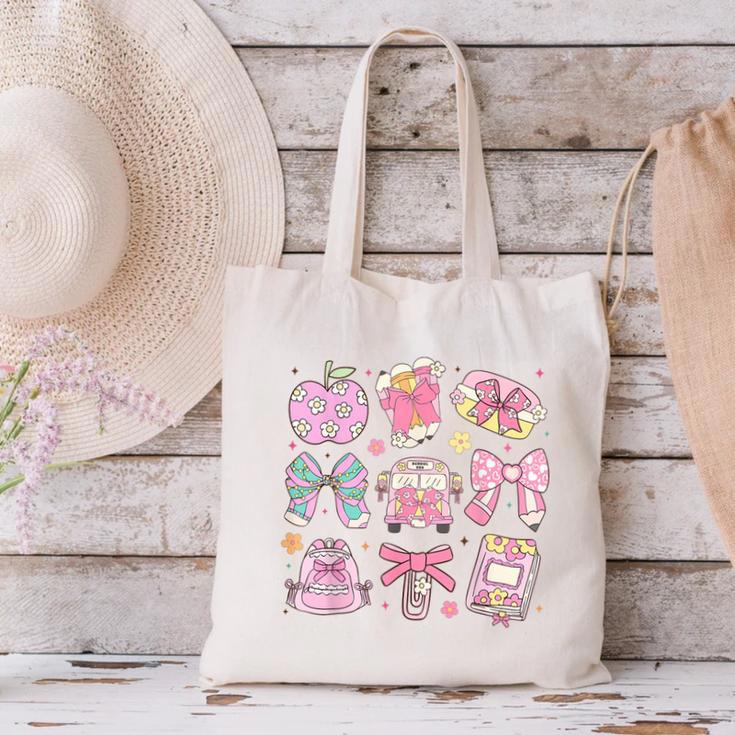 Back To School Coquette Bow Pencil School Students Girls Canvas Tote Bag Back To School Coquette Bow Pencil School Students Girls Canvas Tote Bag