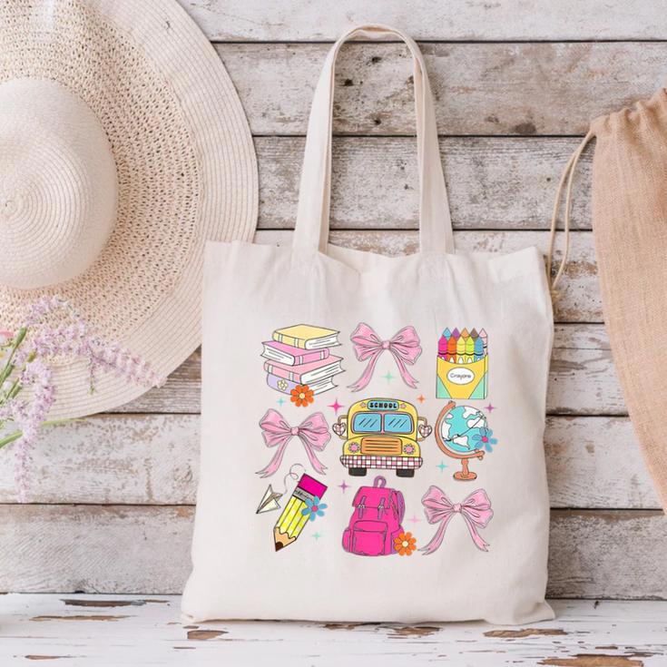 Back To School Coquette School Bus Pencil Canvas Tote Bag Back To School Coquette School Bus Pencil Canvas Tote Bag