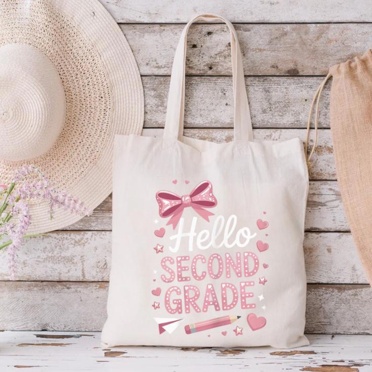 Back To School Cute Pink Coquette Girls Hello Second Grade Canvas Tote Bag