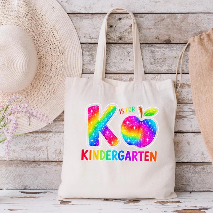 Back To School F Is For Kindergarten Rainbow Apple Kid Canvas Tote Bag