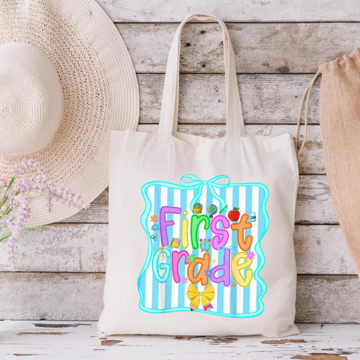 Back To School First Grade For Teen Girls Bow 1st Grade Kids Canvas Tote Bag Back To School First Grade For Teen Girls Bow 1st Grade Kids Canvas Tote Bag