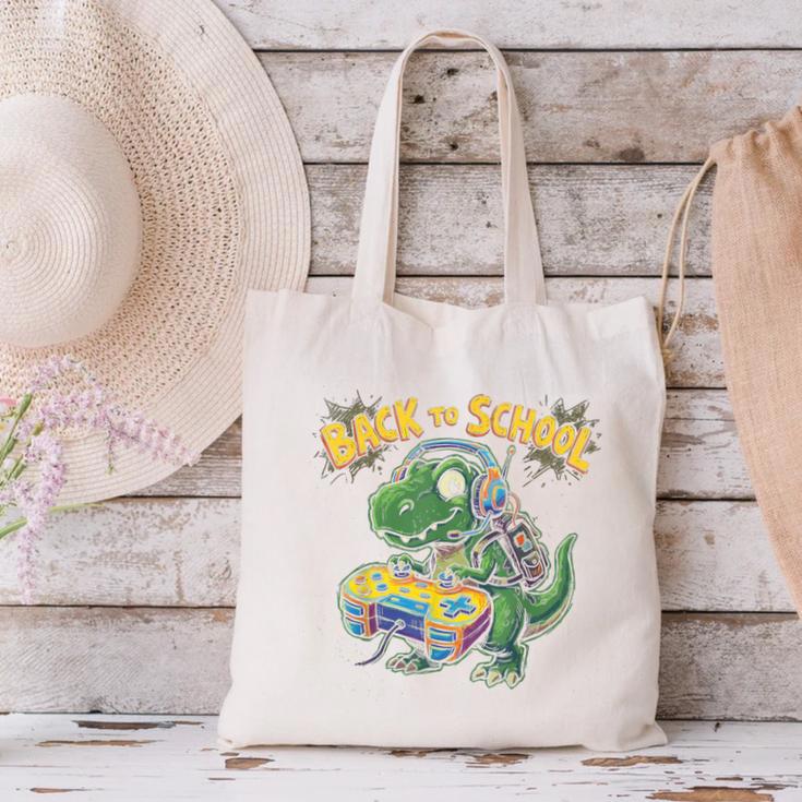 Back To School Gaming First Grade DinosaurRex Boys Canvas Tote Bag Back To School Gaming First Grade DinosaurRex Boys Canvas Tote Bag
