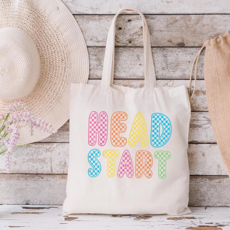 Back To School Head Start First Day Men Women Kid Checkered Canvas Tote Bag Back To School Head Start First Day Men Women Kid Checkered Canvas Tote Bag