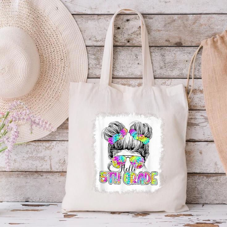 Back To School Hello 5th Grade Cute Messy Bun Tie Dye Girls Canvas Tote Bag