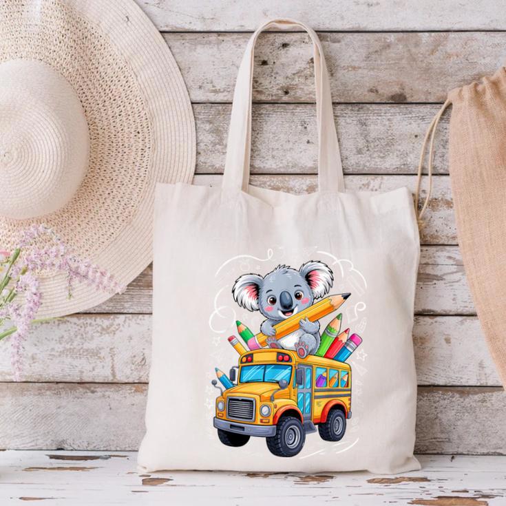 Back To School Koala School Bus 100 Days Of School Canvas Tote Bag Back To School Koala School Bus 100 Days Of School Canvas Tote Bag