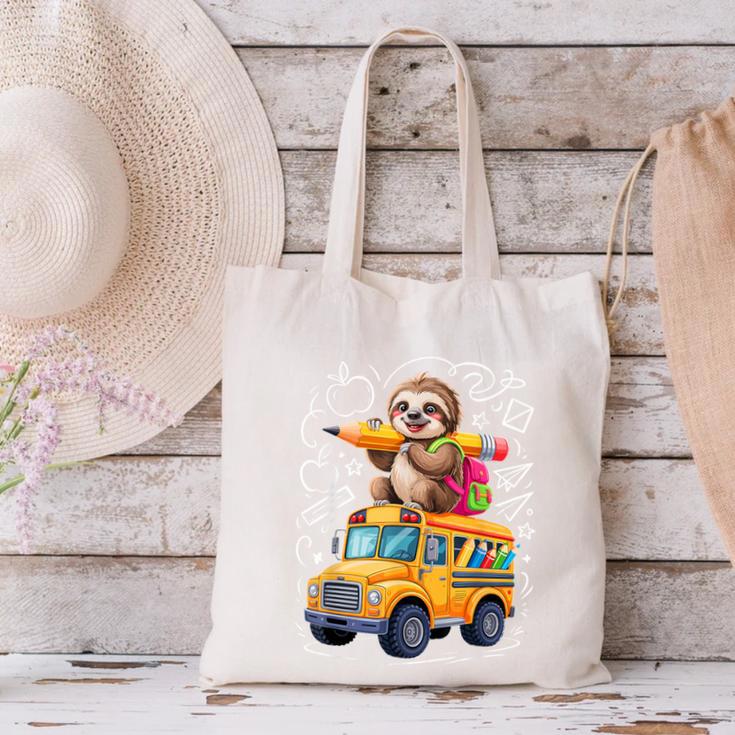 Back To School Sloth School Bus 100 Days Of School Canvas Tote Bag