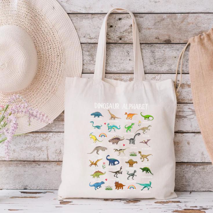 Back To School Types Of Dinosaurs Alphabet Identification Canvas Tote Bag Back To School Types Of Dinosaurs Alphabet Identification Canvas Tote Bag