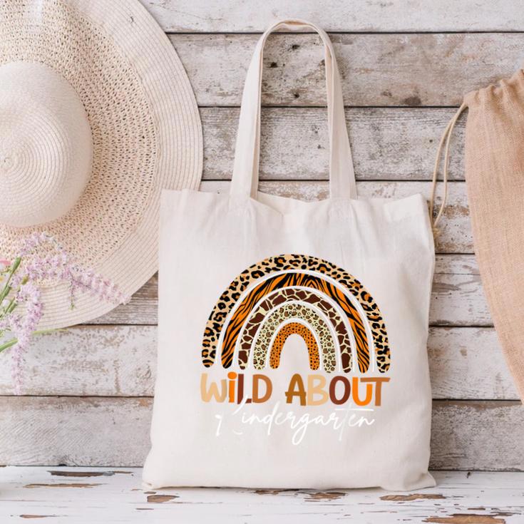 Back To School Wild About Kindergarten Leopard Rainbow Canvas Tote Bag Back To School Wild About Kindergarten Leopard Rainbow Canvas Tote Bag