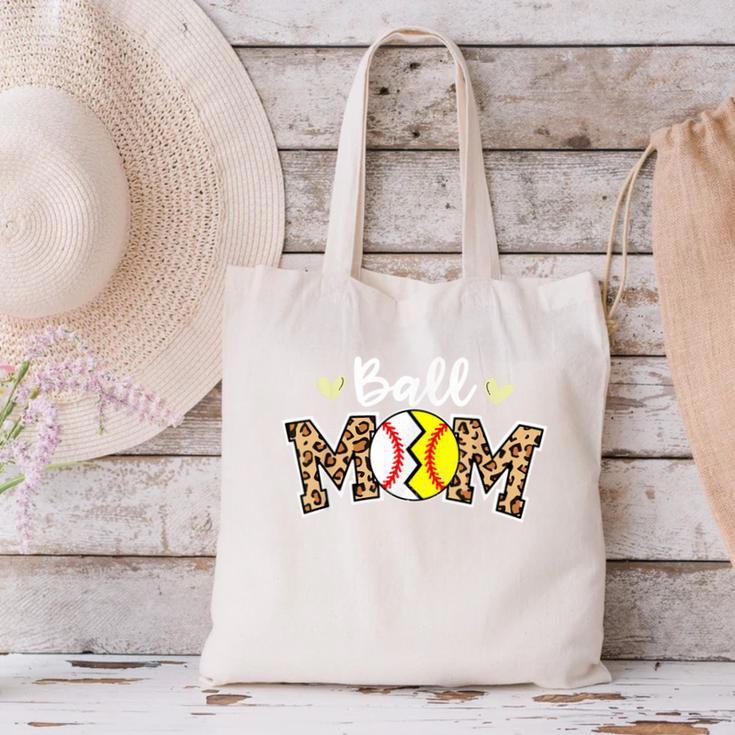 Ball Mom Leopard Baseball Softball Player Mom Canvas Tote Bag