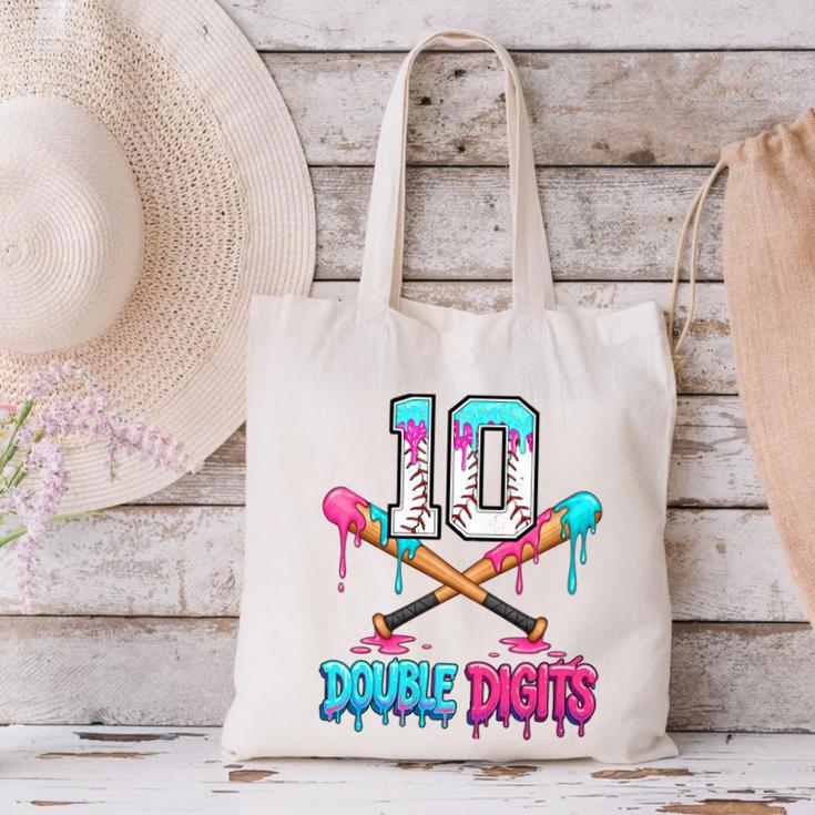 Baseball 10 Year Old Ice Cream Drip 10th Bday Double Digits Canvas Tote Bag