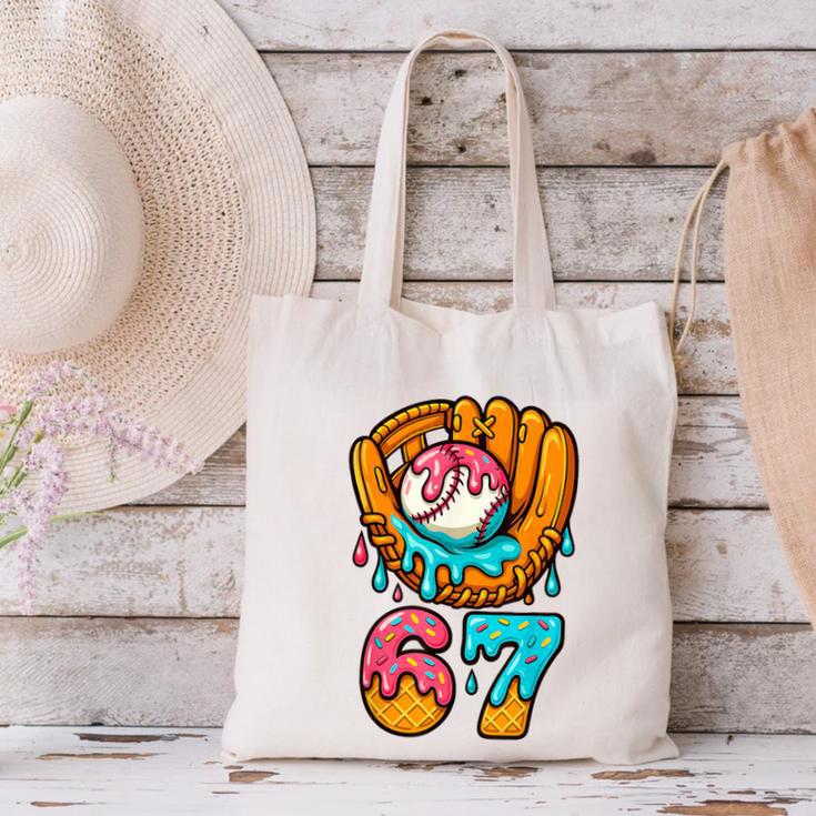 Baseball 67 Ice Cream Drip 67 Six Seven Meme 67th Birthday Canvas Tote Bag