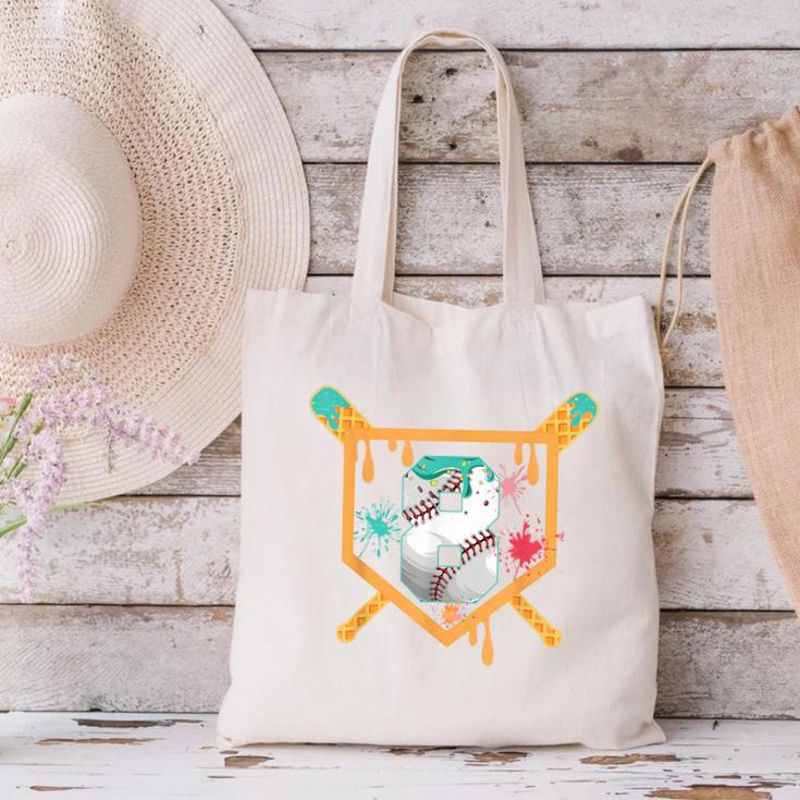 Baseball 8 Year Old Ice Cream Drip 8th Birthday Boy Number 8 Canvas Tote Bag
