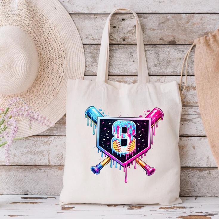 Baseball 8 Year Old Ice Cream Drip 8th Birthday Party Canvas Tote Bag Baseball 8 Year Old Ice Cream Drip 8th Birthday Party Canvas Tote Bag