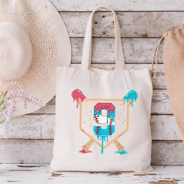 Baseball 9 Year Old Ice Cream Drip 9th Birthday Boys Player Canvas Tote Bag