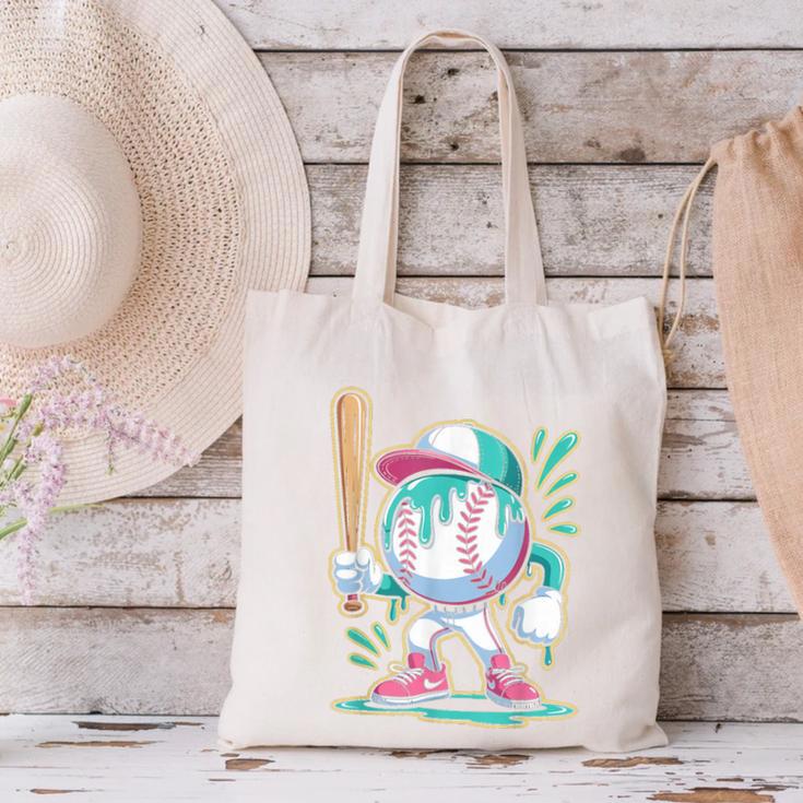 Baseball Character Cartoon Batter Drip Style Women Men Canvas Tote Bag Baseball Character Cartoon Batter Drip Style Women Men Canvas Tote Bag