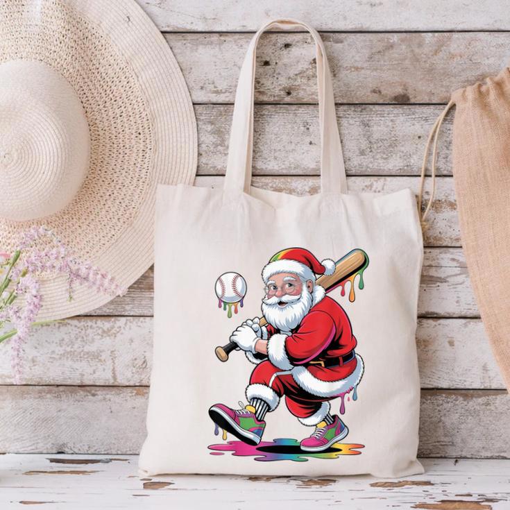 Baseball Christmas Santa Claus Batter Baseball Drip Canvas Tote Bag
