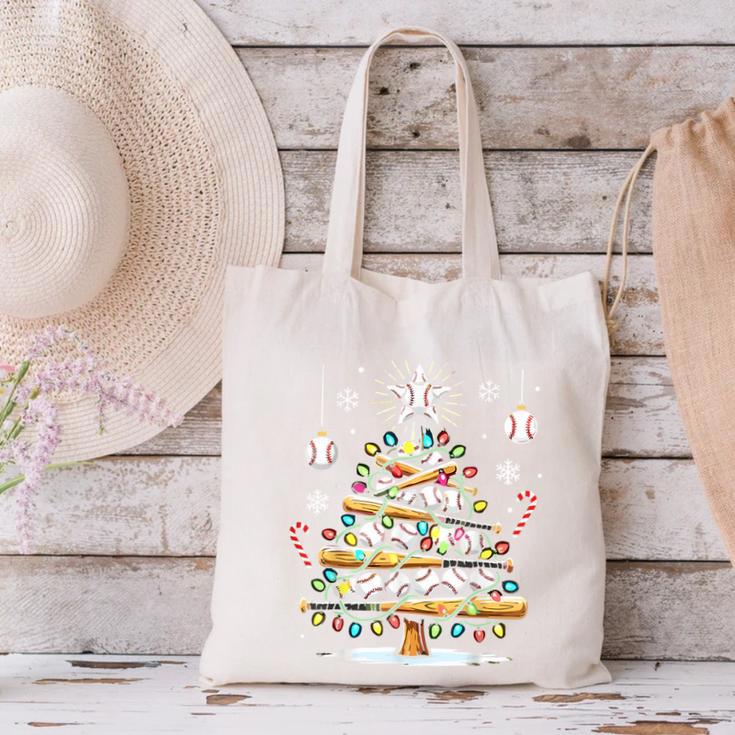 Baseball Christmas Tree Lights Canvas Tote Bag