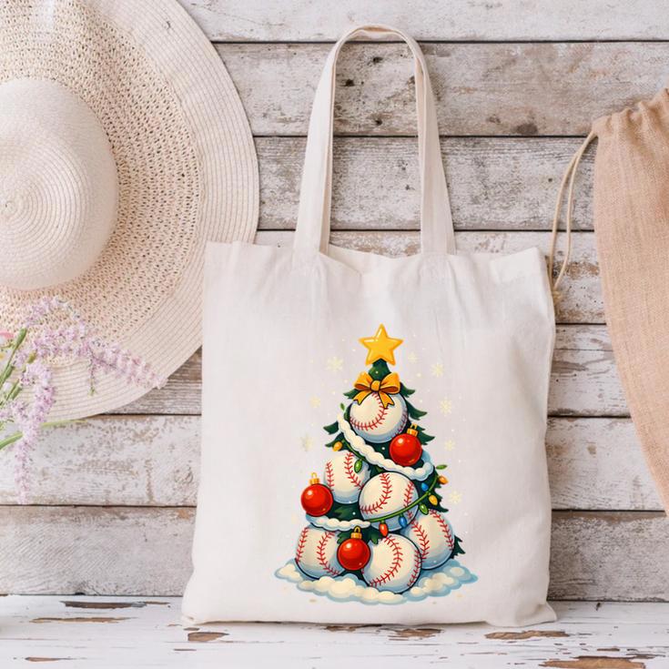 Baseball Christmas Tree Lights Santa Sport Player Lover Xmas Canvas Tote Bag