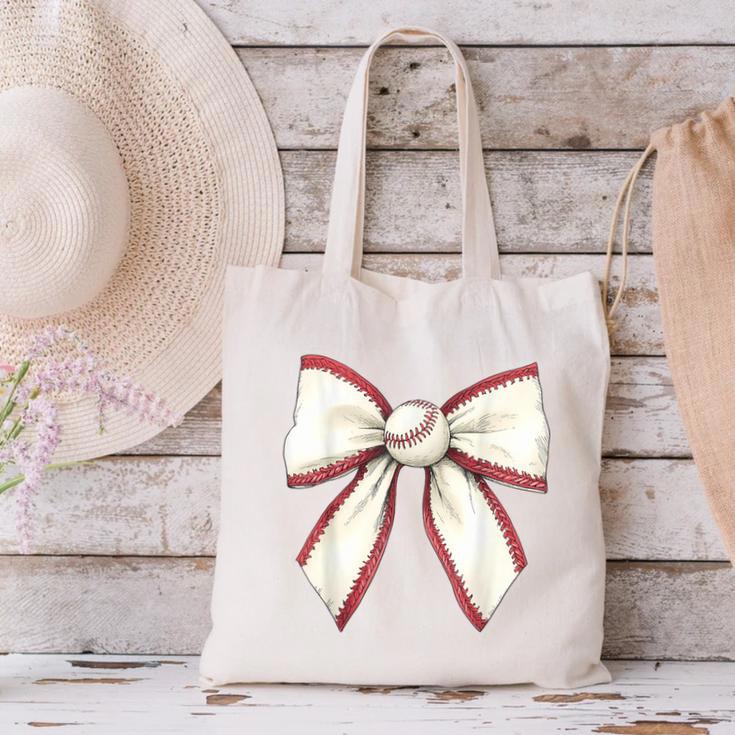 Baseball Coquette Bow Cute Baseball Game Canvas Tote Bag