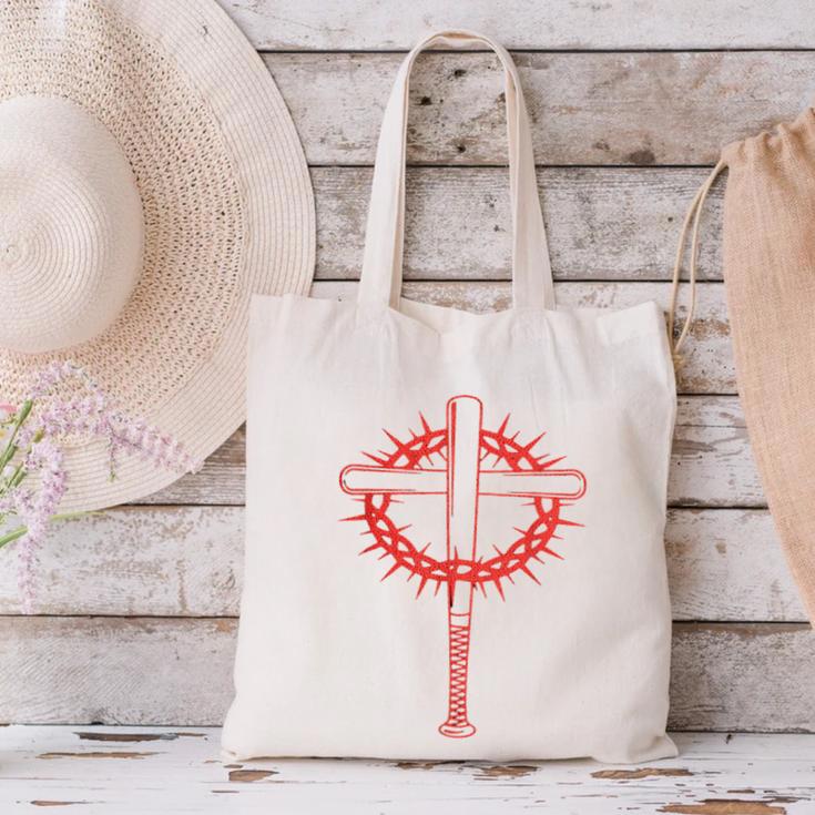 Baseball Cross Bats Pitcher Jesus Faith Canvas Tote Bag