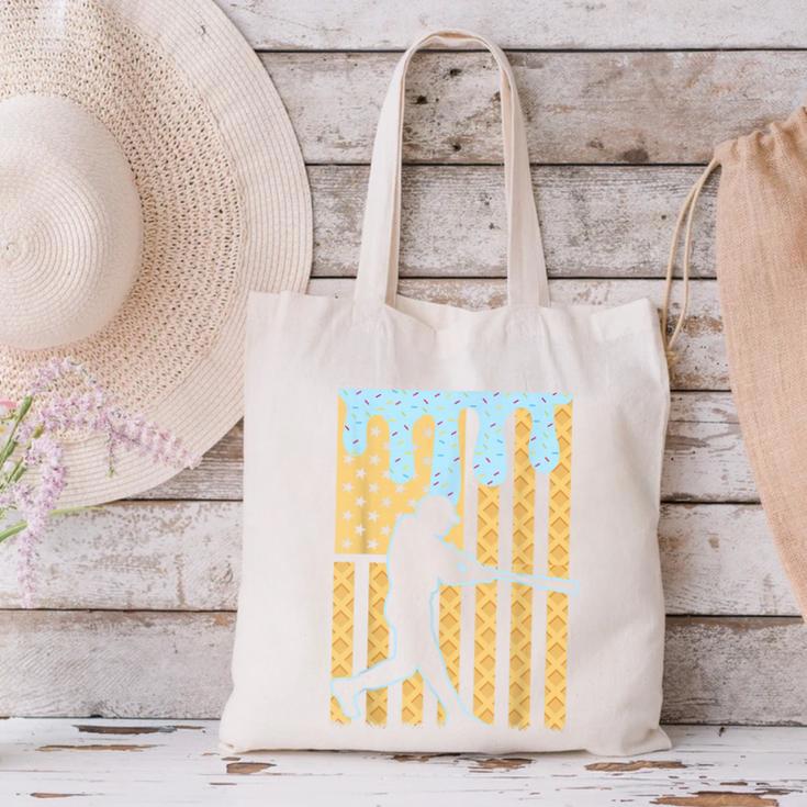 Baseball Drip Boys Dripping Ice Cream Baseball American Flag Canvas Tote Bag