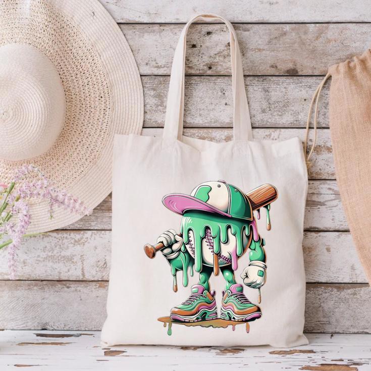 Baseball Drip For Boys Ice Cream Drip Baseball Canvas Tote Bag Baseball Drip For Boys Ice Cream Drip Baseball Canvas Tote Bag