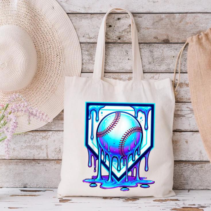 Baseball Drip Ice Cream Blue Glow Melt Ball Graphic Canvas Tote Bag Baseball Drip Ice Cream Blue Glow Melt Ball Graphic Canvas Tote Bag