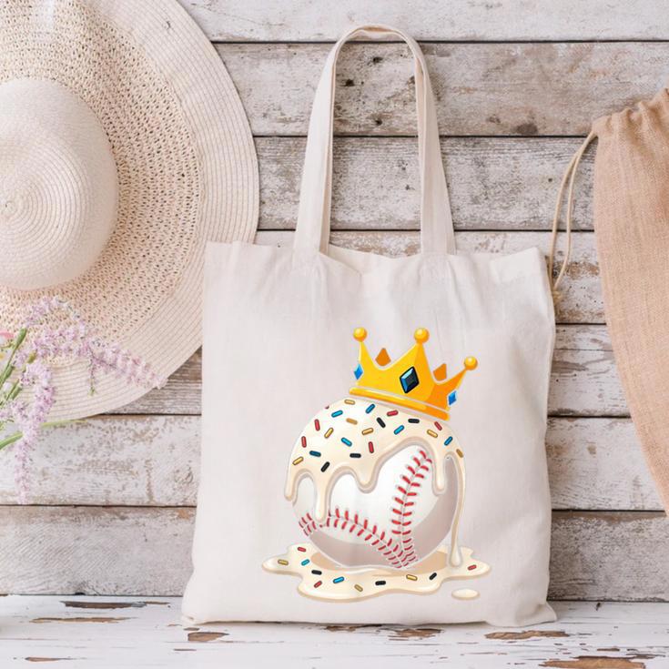 Baseball Drip Ice Cream Crown Melt Graphic Canvas Tote Bag Baseball Drip Ice Cream Crown Melt Graphic Canvas Tote Bag