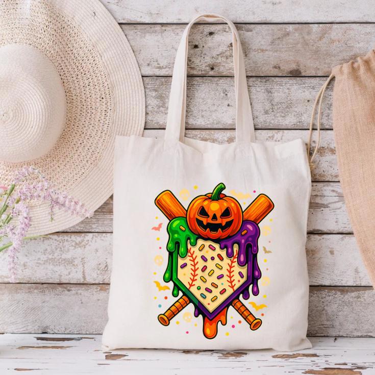 Baseball Drip Ice Cream Drip Halloween Baseball Lovers Canvas Tote Bag