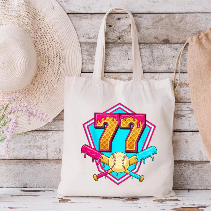 Baseball Drip Jersey Number 77 For Players & 77th Birthday Canvas Tote Bag Baseball Drip Jersey Number 77 For Players & 77th Birthday Canvas Tote Bag
