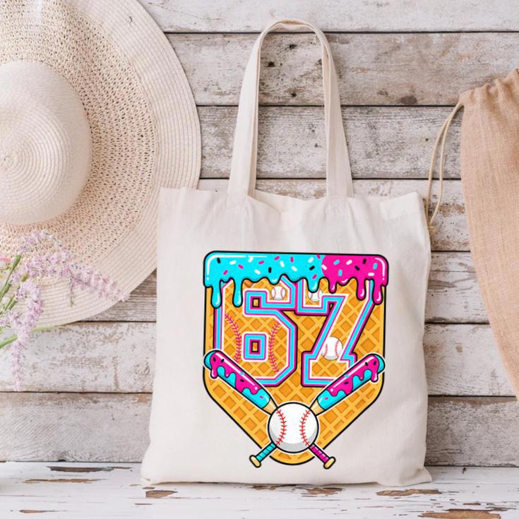 Baseball Drip Number 67 Ice Cream Home Plate Drip Canvas Tote Bag