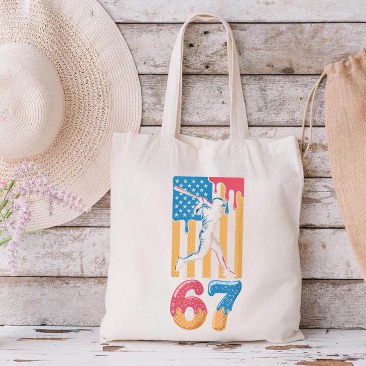 Baseball Drip USA Flag 67 Player 67th Birthday Ice Cream 67 Canvas Tote Bag Baseball Drip USA Flag 67 Player 67th Birthday Ice Cream 67 Canvas Tote Bag