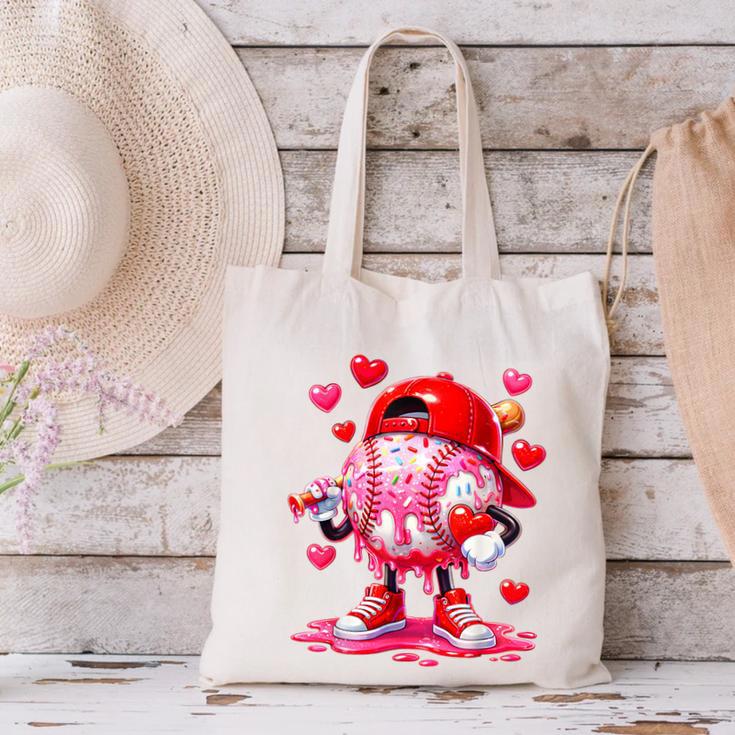 Baseball Drip Valentine Sports Vday Ice Cream Drip Heart Canvas Tote Bag Baseball Drip Valentine Sports Vday Ice Cream Drip Heart Canvas Tote Bag